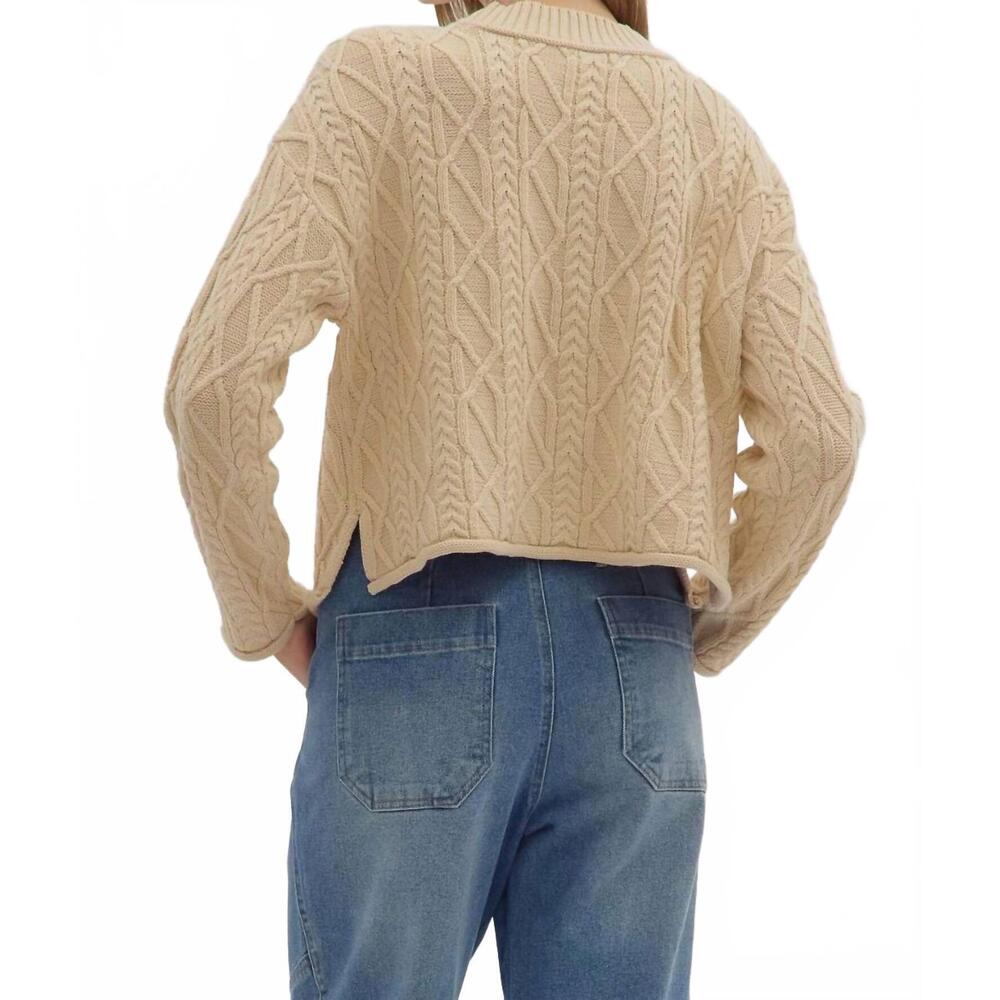 NEW ENTRO textured cable knit long sleeve top in natural - Picture 3 of 5